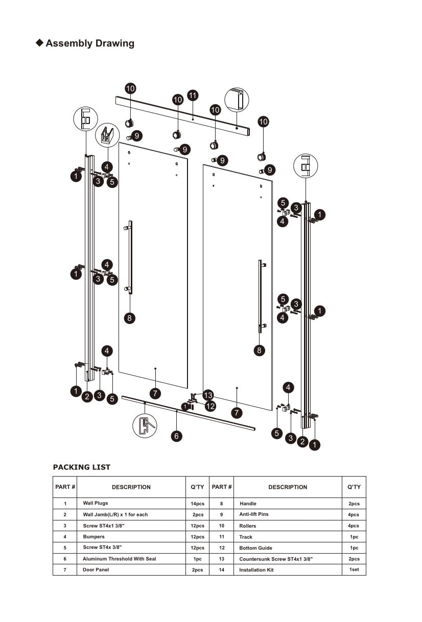 EUROTECH SHOWERS La Jolla Frameless Shower Doors 56.5-60" Width x 78" Height with 3/8" (10mm) Clear Tempered Glass
