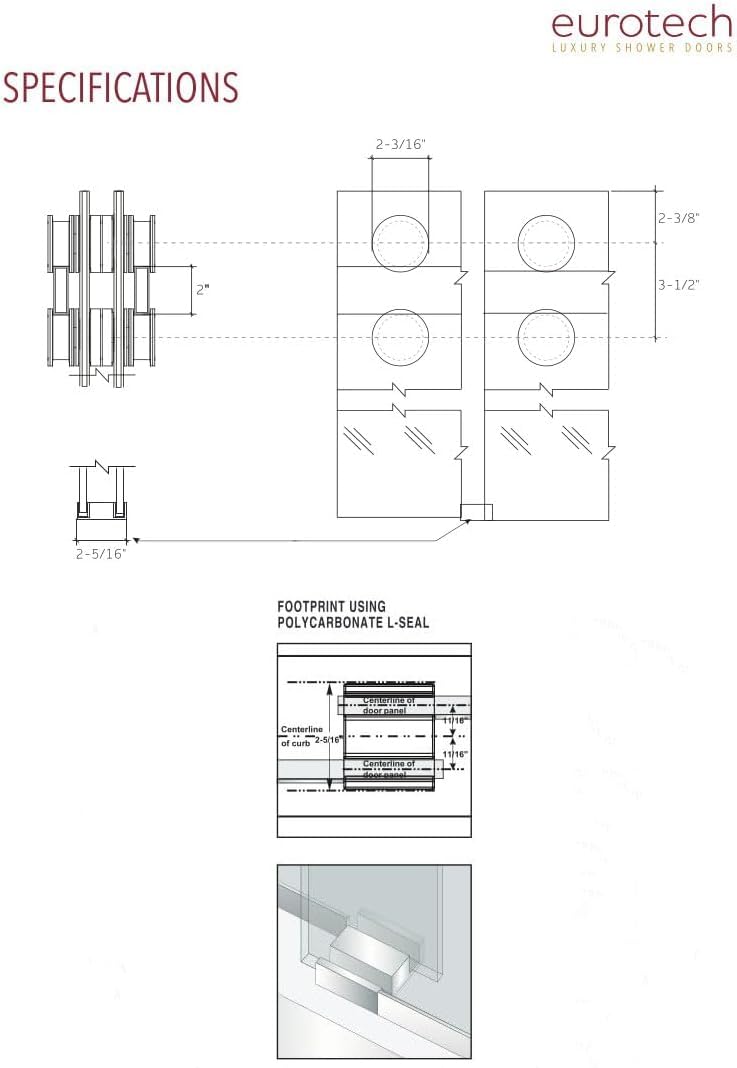 EUROTECH SHOWERS Isabella Frameless Shower Doors 56.5-60" Width x 78" Height with 3/8" (10mm) Clear Tempered Glass