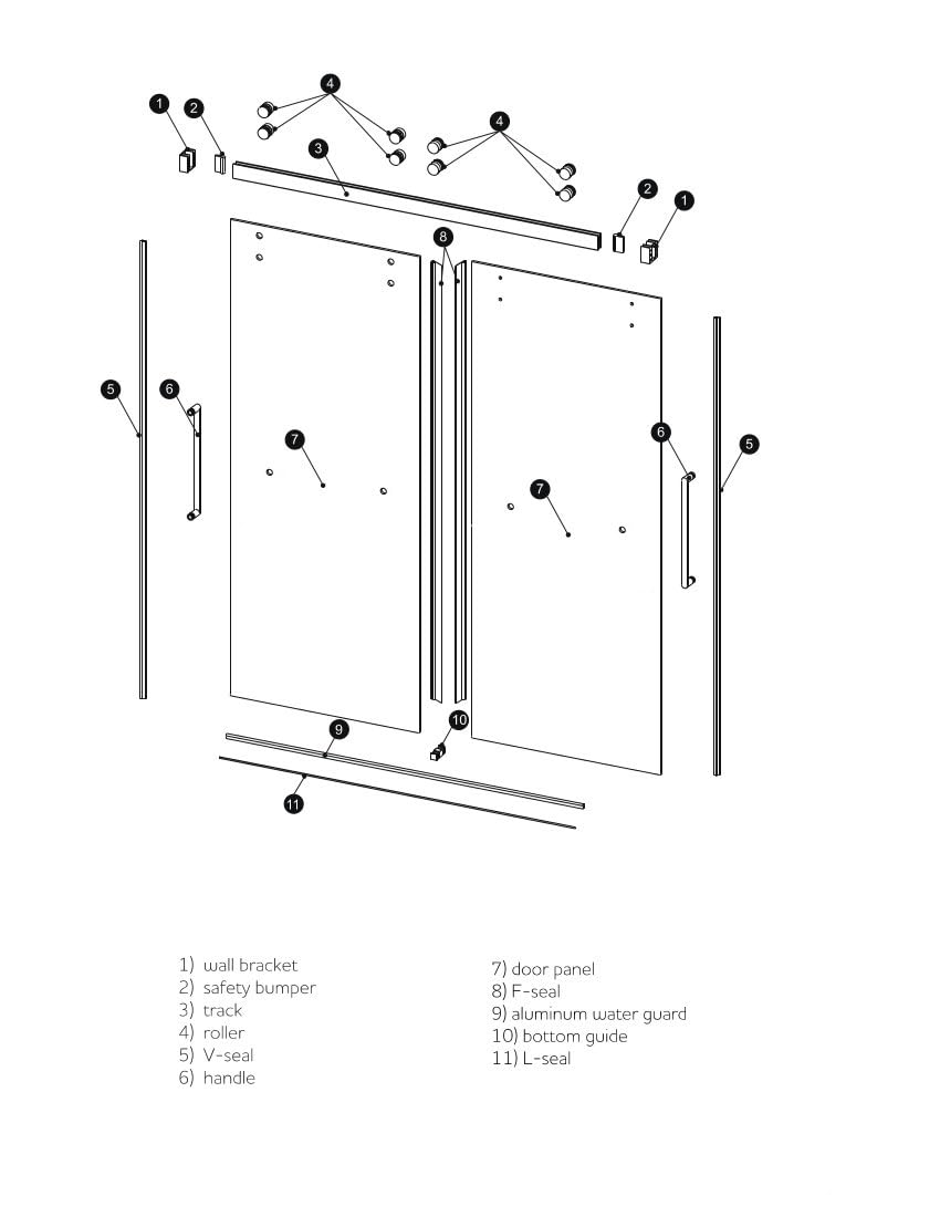 EUROTECH SHOWERS Twinglide Monaco Frameless Shower Door 56.5-60" Width x 78" Height with 3/8" (10mm) RAIN Tempered Glass
