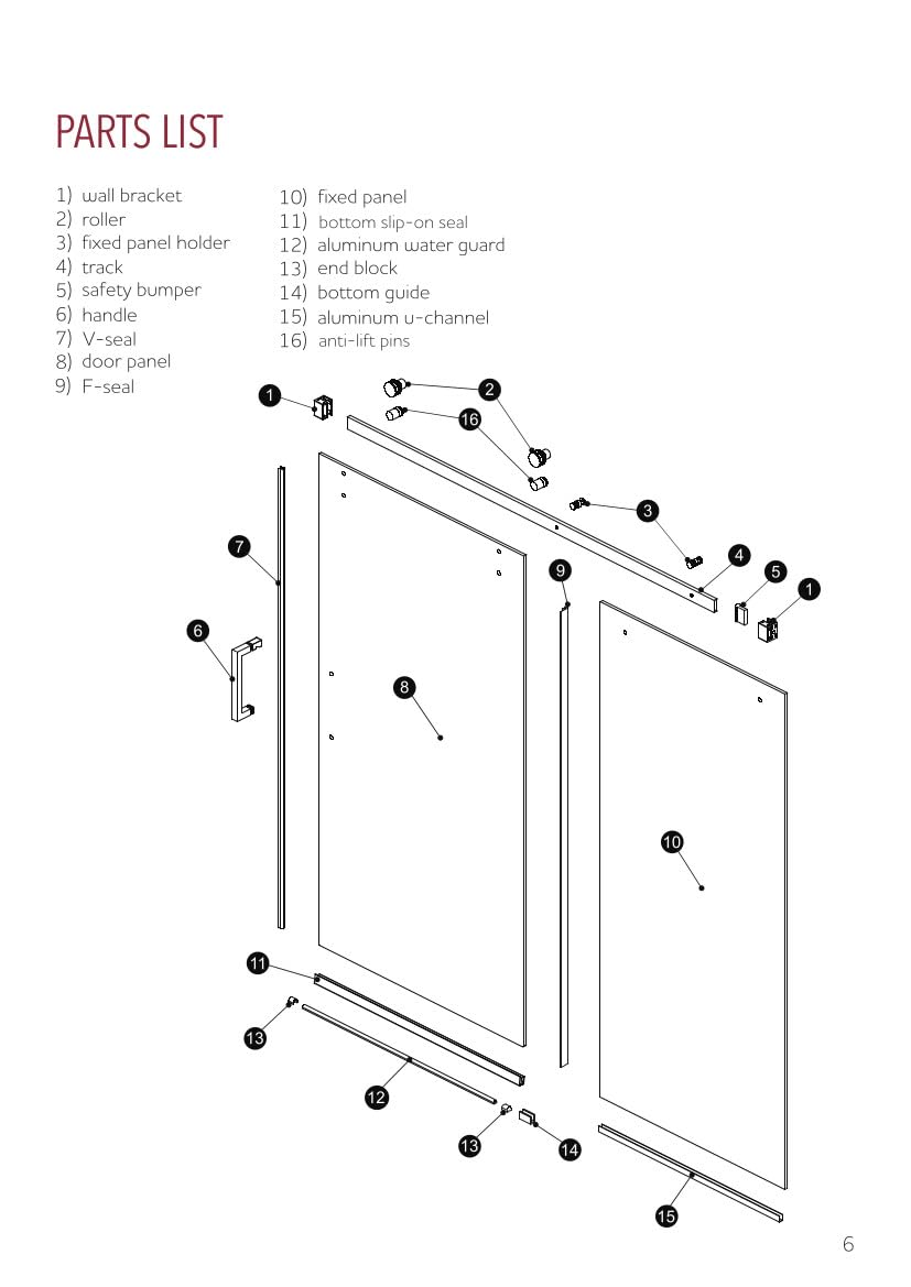 EUROTECH SHOWERS Euroglide ANZA-100 Frameless Shower Door 56-59.25" Width x 78" Height with 1/4" (6mm) Clear Tempered Glass