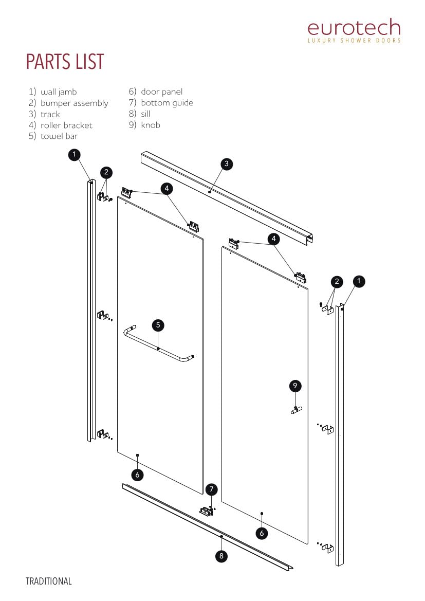 EUROTECH SHOWERS Traditional 56.5-60" W x 76" H Twinglide Shower Door with 5/16" Clear Tempered Glass