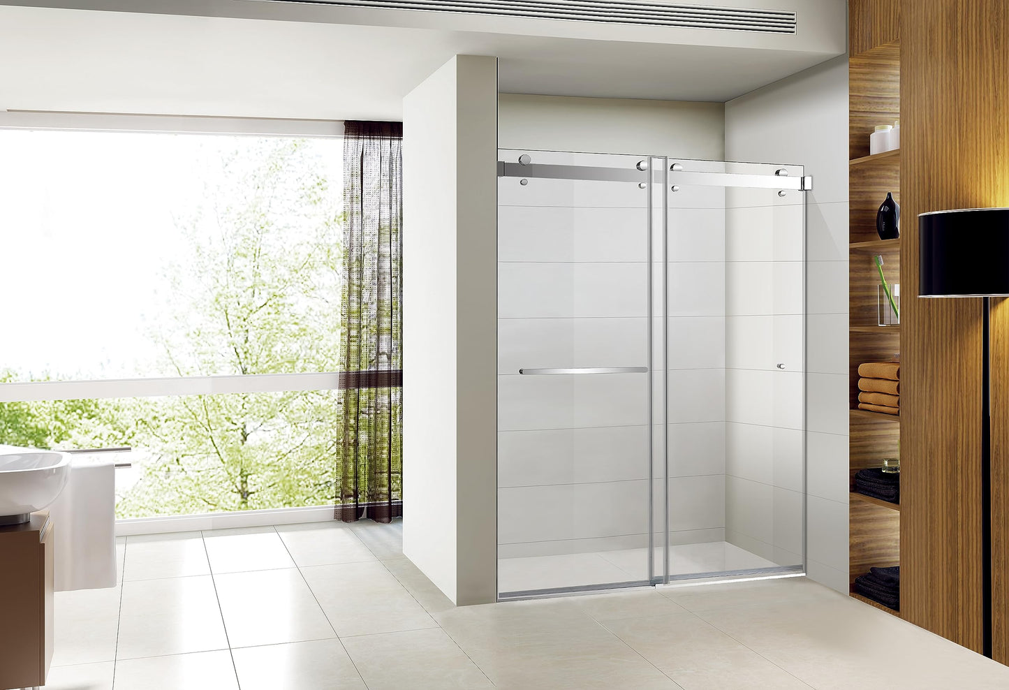 EUROTECH SHOWERS Twinglide ANZA-200 Frameless Shower Door 56.5-60" Width x 76" Height with 5/16" (8mm) Clear Tempered Glass