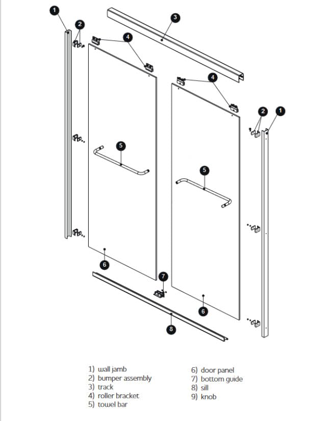 EUROTECH SHOWERS Dual Sliding Bathtub Shower Door 56.5-60" W x 66" H 3/8" (10mm) Frosted/Etched
