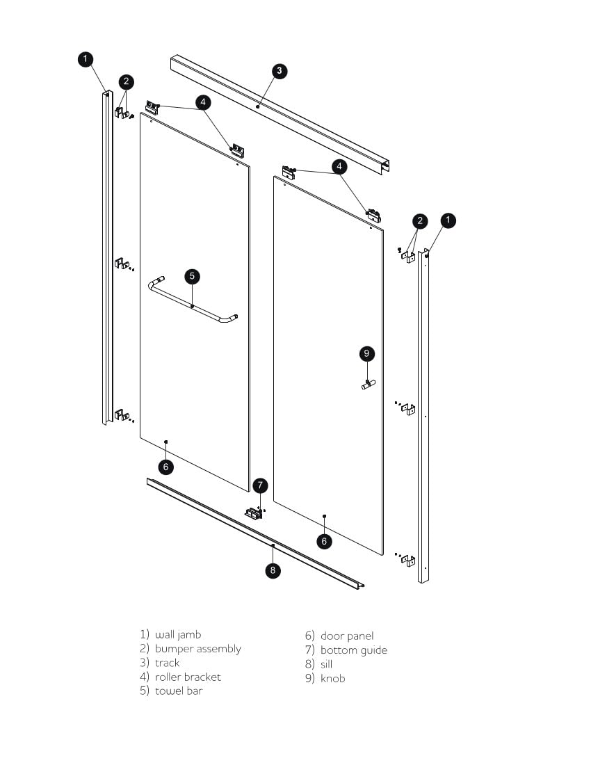 EUROTECH SHOWERS Traditional 56.5-60" W 3/8" Twinglide Shower Door with 10mm Clear Tempered Glass