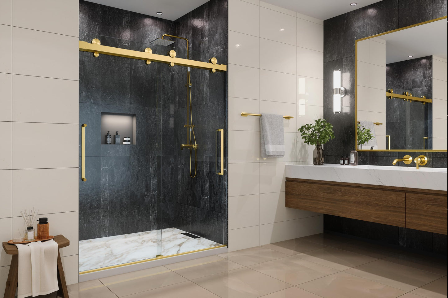 EUROTECH SHOWERS Windsor 56.5-60" W x 78" High 3/8" Twinglide Frameless Shower Door with 10mm Clear Tempered Glass