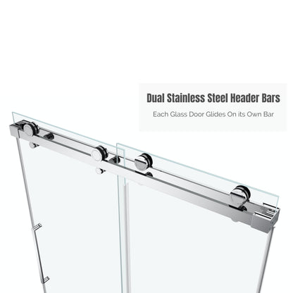 EUROTECH SHOWERS Windsor 56.5-60" W x 78" High 3/8" Twinglide Frameless Shower Door with 10mm Clear Tempered Glass
