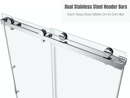 EUROTECH SHOWERS Windsor 56.5-60" W x 78" High 3/8" Twinglide Frameless Shower Door with 10mm Clear Tempered Glass