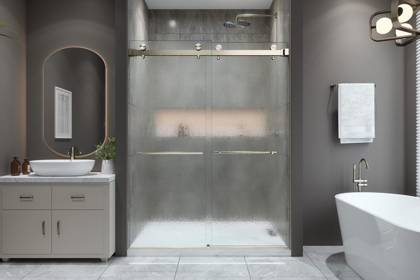 EUROTECH SHOWERS VITRA-200X 56.5-59" W x 78" High 3/8" Twinglide Frameless Shower Door with (10mm) Rain Tempered Glass