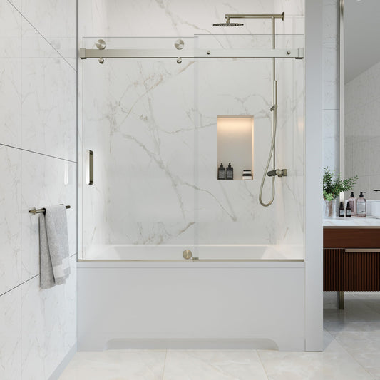 EUROTECH SHOWERS VITRA-100 56-59.25" W x 66" High 3/8" Frameless Bathtub Shower Door (10mm) Clear Tempered Glass