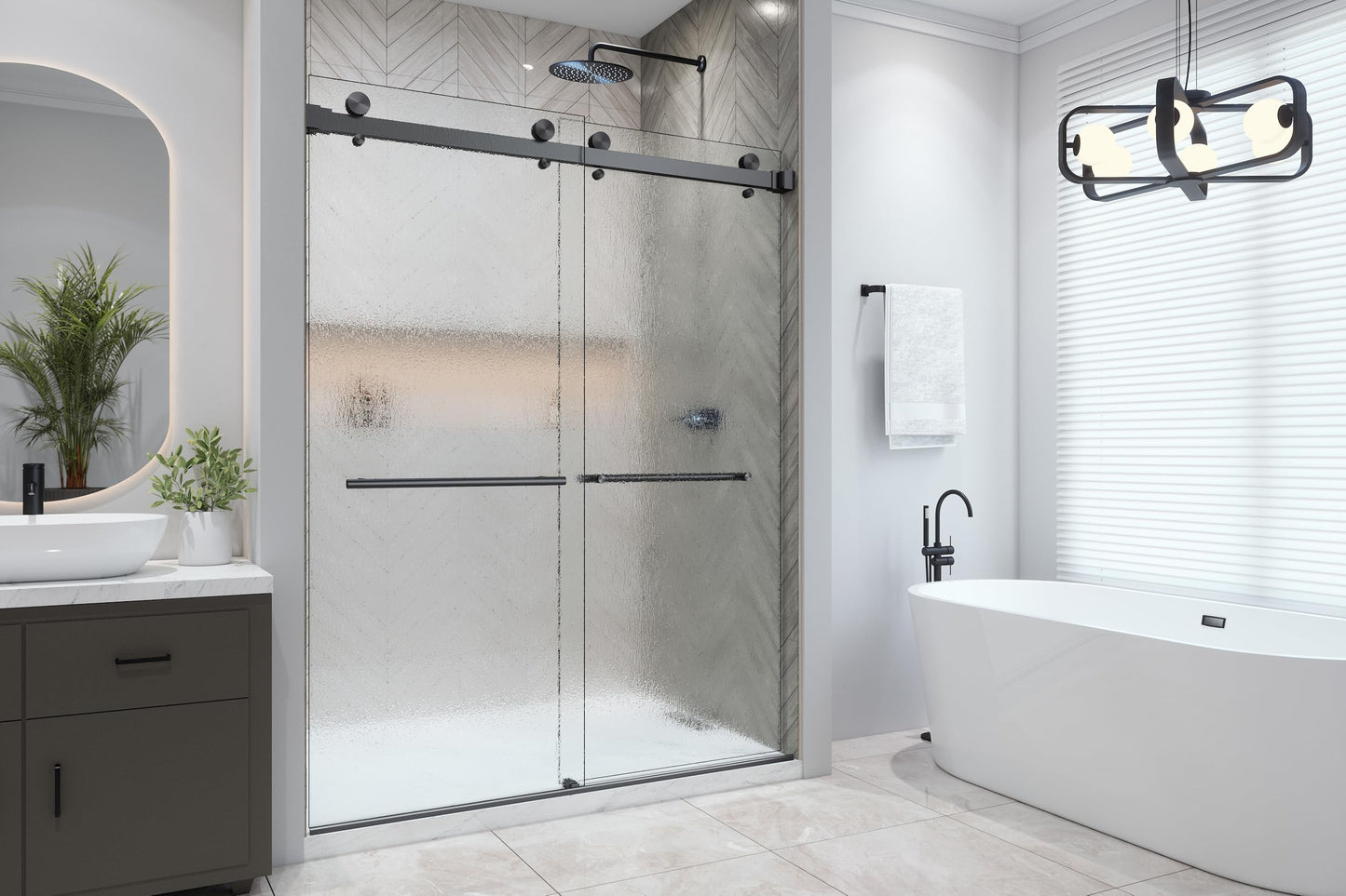 EUROTECH SHOWERS VITRA-200X 56.5-59" W x 78" High 3/8" Twinglide Frameless Shower Door with (10mm) Rain Tempered Glass