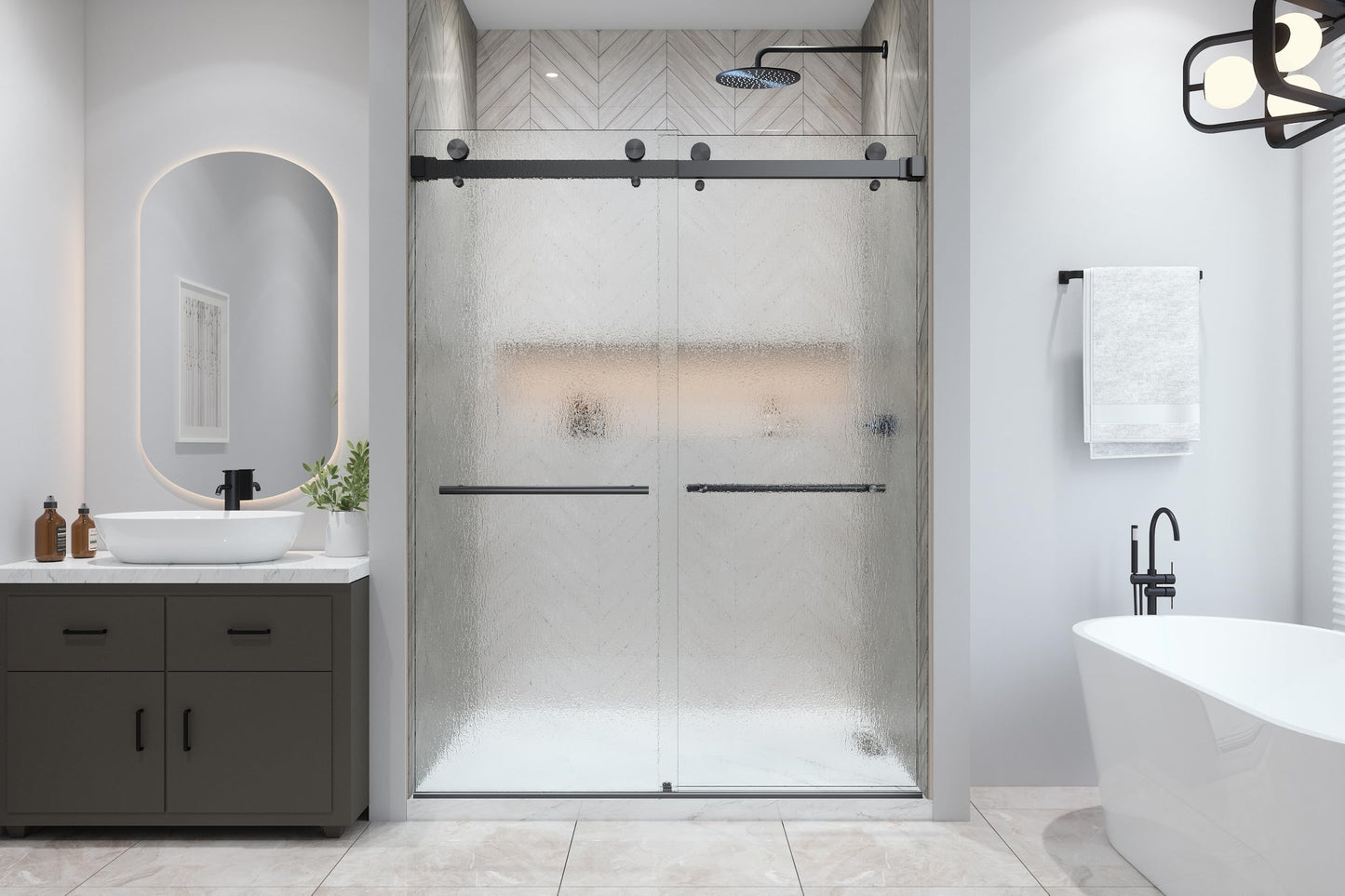 EUROTECH SHOWERS VITRA-200X 56.5-59" W x 78" High 3/8" Twinglide Frameless Shower Door with (10mm) Rain Tempered Glass