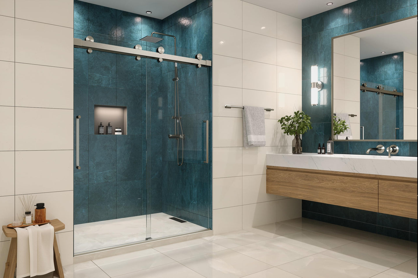 EUROTECH SHOWERS Windsor 56.5-60" W x 78" High 3/8" Twinglide Frameless Shower Door with 10mm Clear Tempered Glass