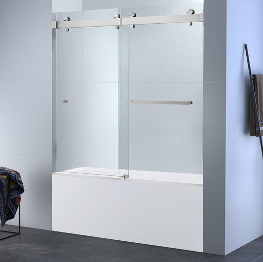 EUROTECH SHOWERS Twinglide ANZA-200 Frameless Bathtub Shower Door 56.5-60" Width x 66" Height with 1/4" (6mm) Clear Tempered Glass