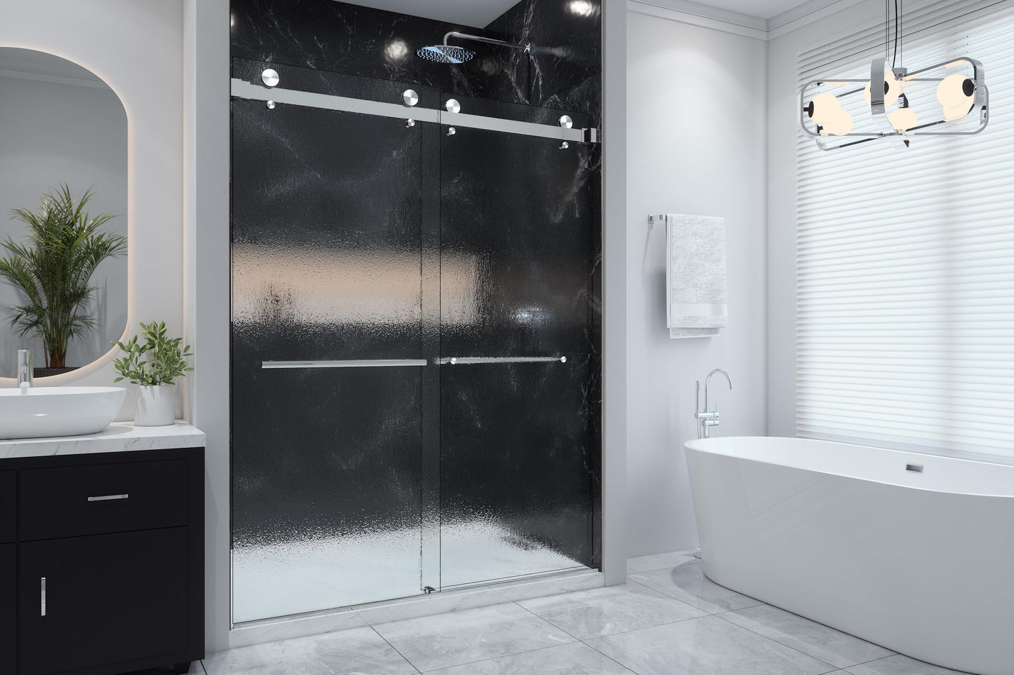 EUROTECH SHOWERS VITRA-200X 56.5-59" W x 78" High 3/8" Twinglide Frameless Shower Door with (10mm) Rain Tempered Glass