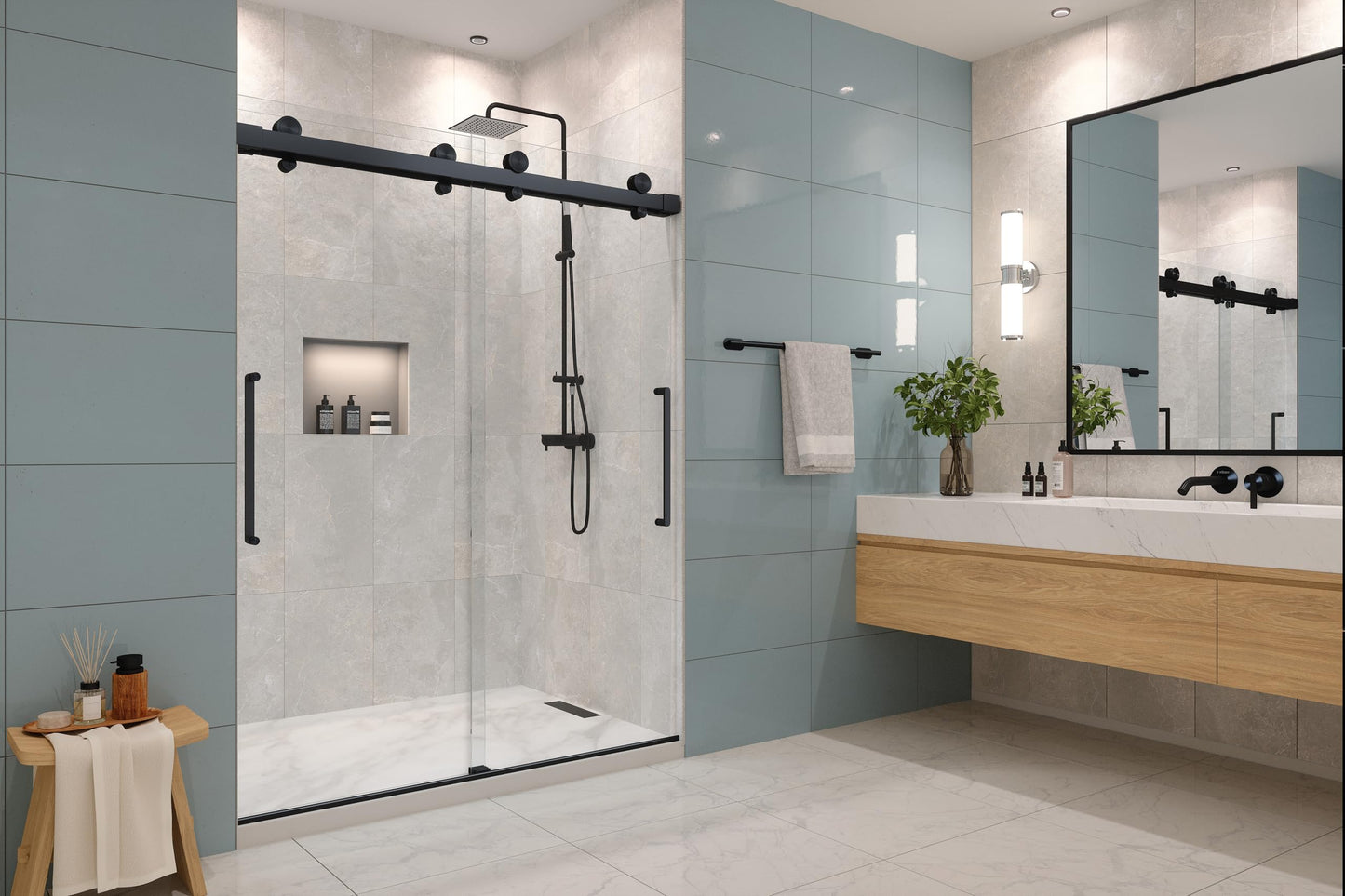 EUROTECH SHOWERS Windsor 56.5-60" W x 78" High 3/8" Twinglide Frameless Shower Door with 10mm Clear Tempered Glass