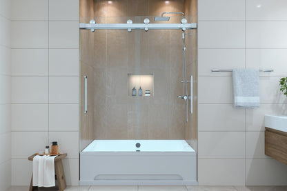EUROTECH SHOWERS Windsor 56.5-60" W x 66" High 3/8" Twinglide Frameless Bathtub Shower Door with 10mm Clear Tempered Glass