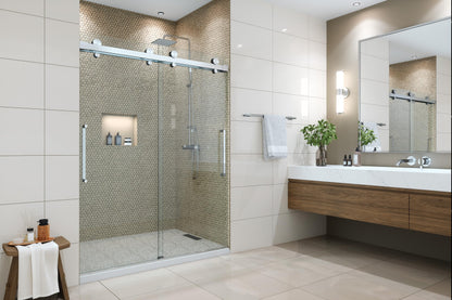 EUROTECH SHOWERS Windsor 56.5-60" W x 78" High 3/8" Twinglide Frameless Shower Door with 10mm Clear Tempered Glass