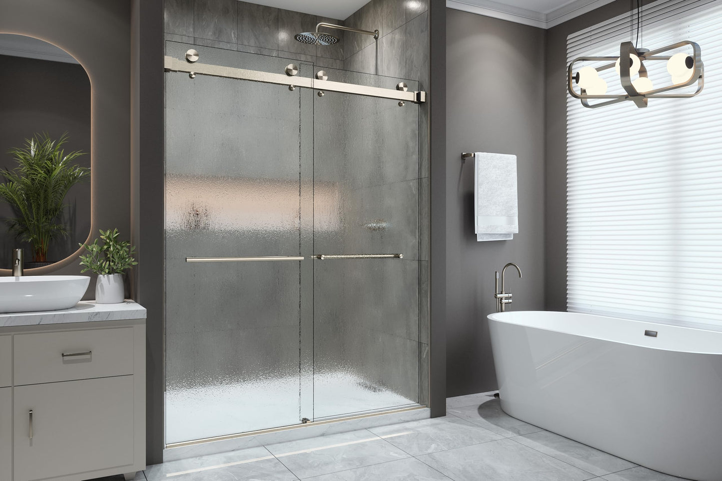 EUROTECH SHOWERS VITRA-200X 56.5-59" W x 78" High 3/8" Twinglide Frameless Shower Door with (10mm) Rain Tempered Glass