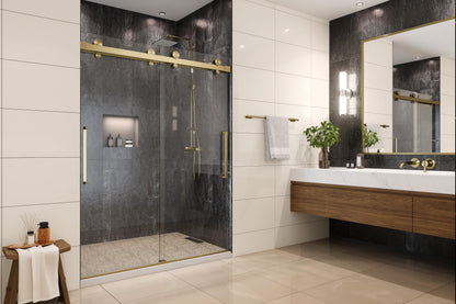 EUROTECH SHOWERS Windsor 56.5-60" W x 78" High 3/8" Twinglide Frameless Shower Door with 10mm Clear Tempered Glass