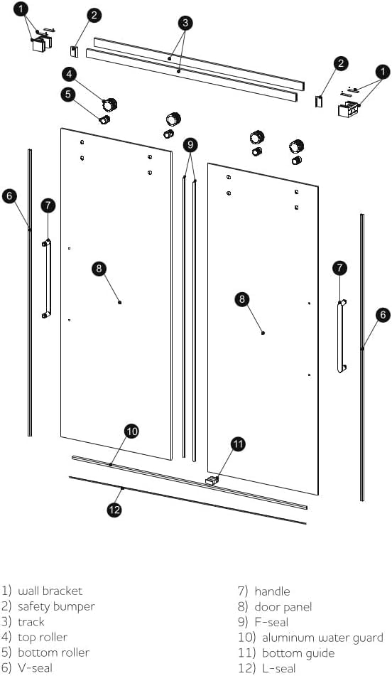 EUROTECH SHOWERS Windsor 56.5-60" W x 66" High 3/8" Twinglide Frameless Bathtub Shower Door with 10mm Clear Tempered Glass