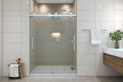 EUROTECH SHOWERS Windsor 56.5-60" W x 78" High 3/8" Twinglide Frameless Shower Door with 10mm Clear Tempered Glass