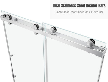 EUROTECH SHOWERS Windsor 56.5-60" W x 66" High 3/8" Twinglide Frameless Bathtub Shower Door with 10mm Clear Tempered Glass