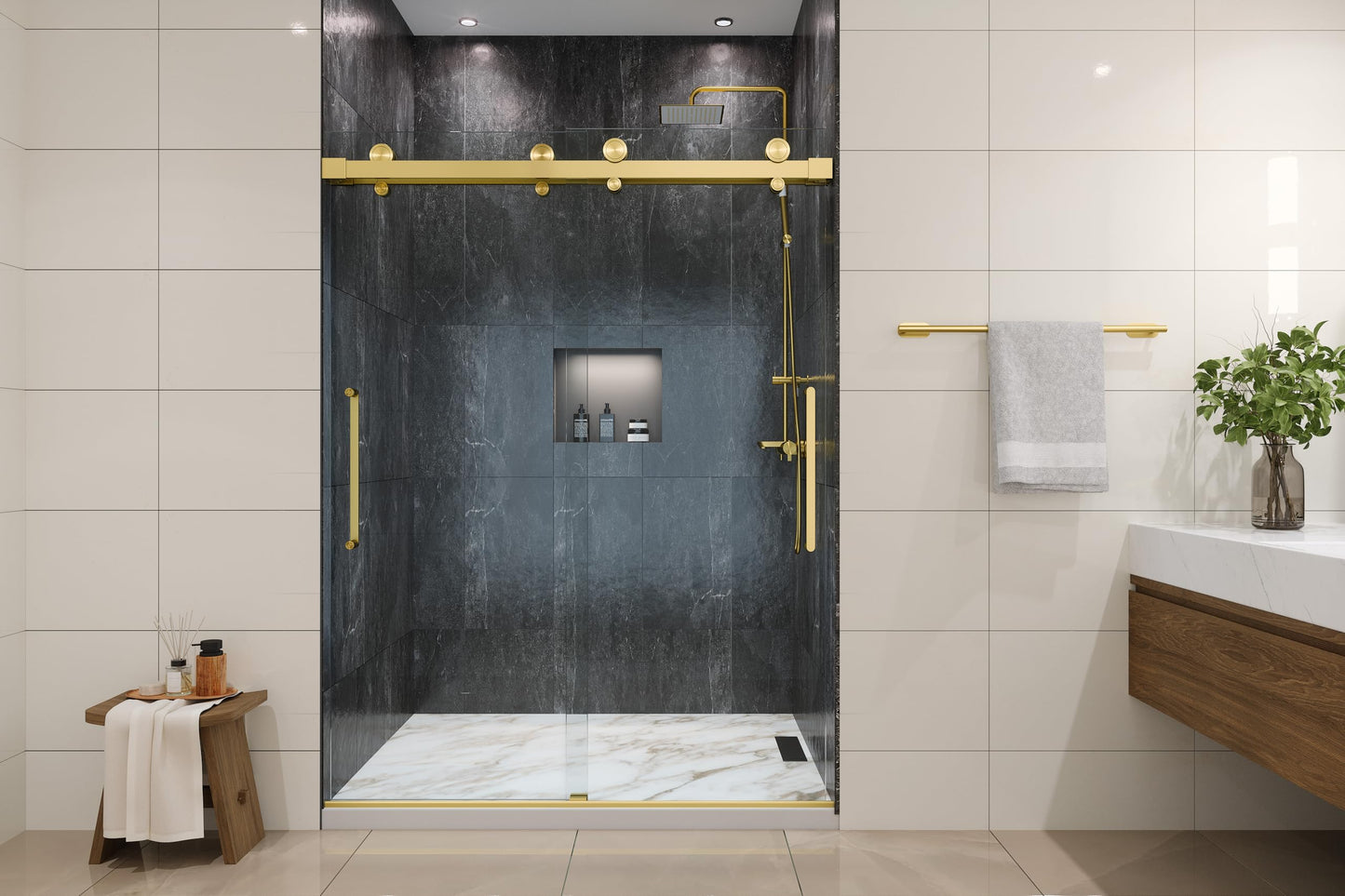 EUROTECH SHOWERS Windsor 56.5-60" W x 78" High 3/8" Twinglide Frameless Shower Door with 10mm Clear Tempered Glass