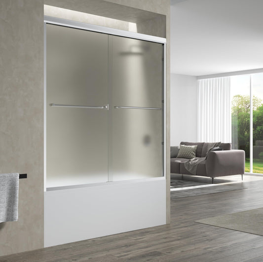 EUROTECH SHOWERS Dual Sliding Bathtub Shower Door 56.5-60" W x 66" H 3/8" (10mm) Frosted/Etched