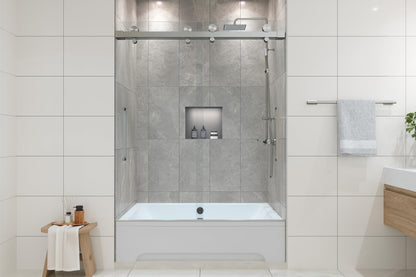 EUROTECH SHOWERS Windsor 56.5-60" W x 66" High 3/8" Twinglide Frameless Bathtub Shower Door with 10mm Clear Tempered Glass