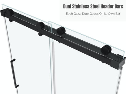 EUROTECH SHOWERS Windsor 56.5-60" W x 66" High 3/8" Twinglide Frameless Bathtub Shower Door with 10mm Clear Tempered Glass