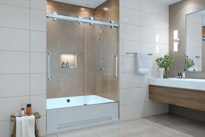 EUROTECH SHOWERS Windsor 56.5-60" W x 66" High 3/8" Twinglide Frameless Bathtub Shower Door with 10mm Clear Tempered Glass