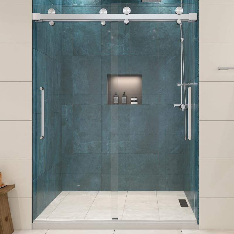 EUROTECH SHOWERS Windsor 56.5-60" W x 78" High 3/8" Twinglide Frameless Shower Door with 10mm Clear Tempered Glass