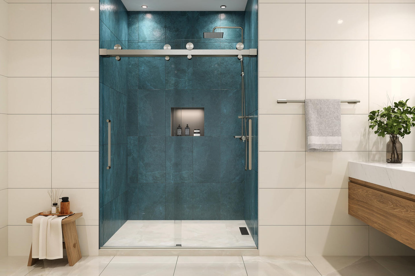 EUROTECH SHOWERS Windsor 56.5-60" W x 78" High 3/8" Twinglide Frameless Shower Door with 10mm Clear Tempered Glass