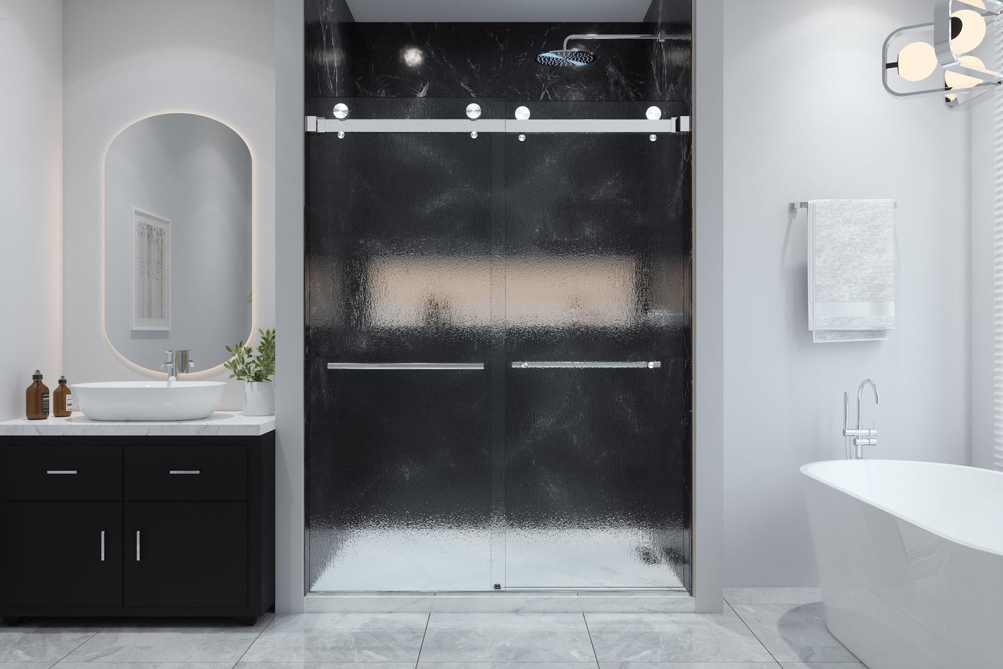 EUROTECH SHOWERS VITRA-200X 56.5-59" W x 78" High 3/8" Twinglide Frameless Shower Door with (10mm) Rain Tempered Glass